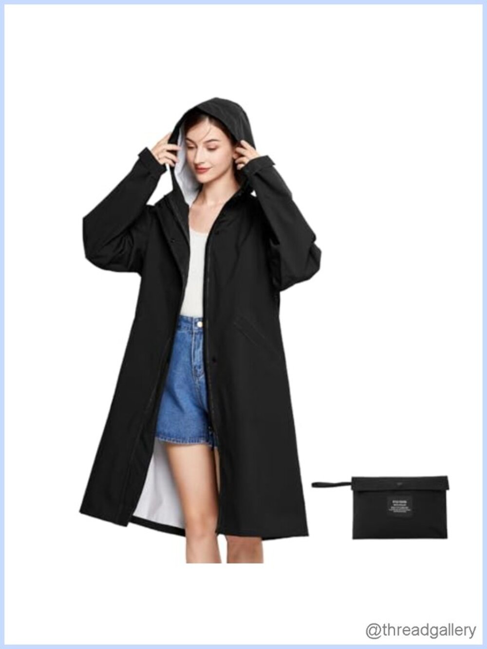 LAMA Long Raincoat Lightweight Waterproof Hooded Packable